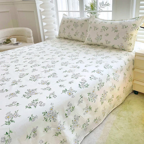 drap lit plat fleurs colorées bleu marine coton polyester moderne lit double grande taille