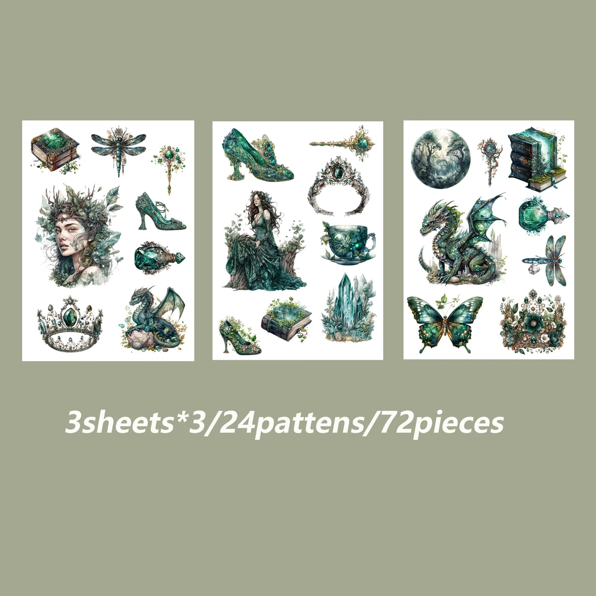 autocollants adhésifs naturels fantastiques feuilles papillon livre dragon blanc vert noirs artisanat scrapbooking