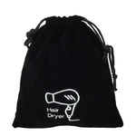 sac rangement noir velours sèche cheveux brodé cordon serrage utilitaire multi usage compression 26x30cm