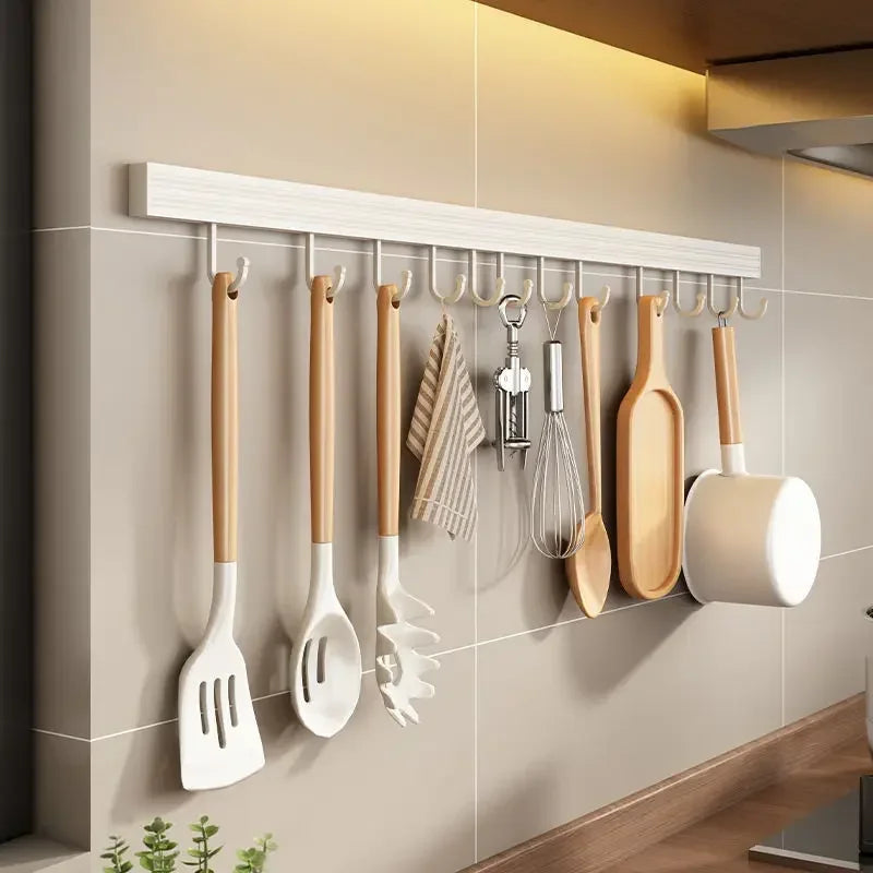 porte sacs mural aluminium fixations crochets mobiles rangement cuisine organisateur ustensiles blanc multifonction