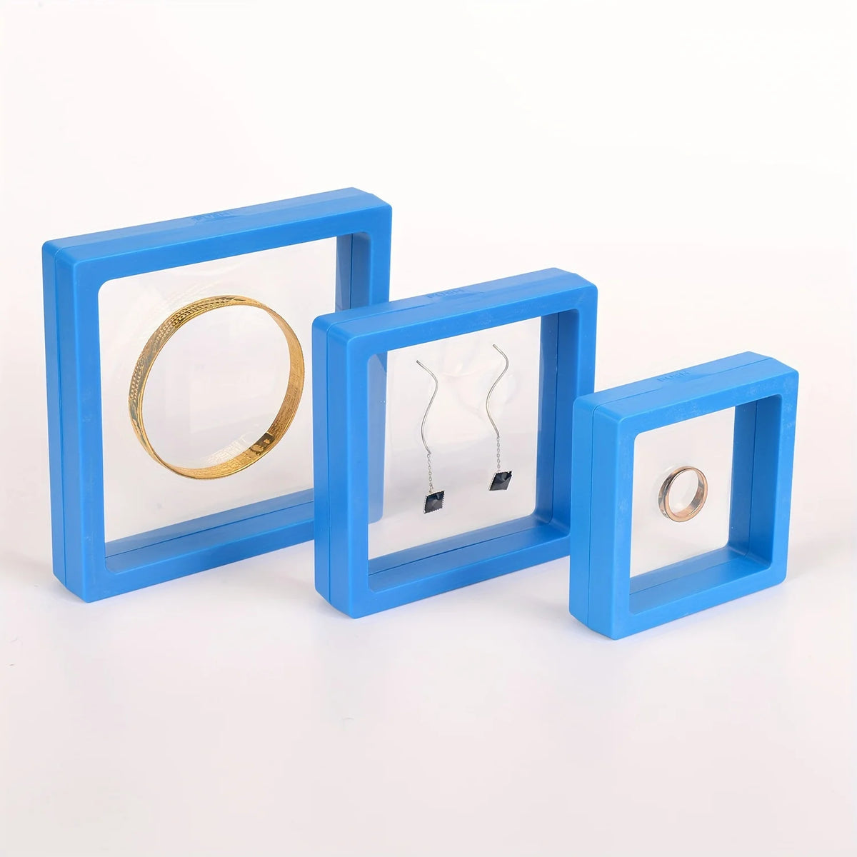 boîtes bijoux transparentes moderne clips vert orange rose bleu gris