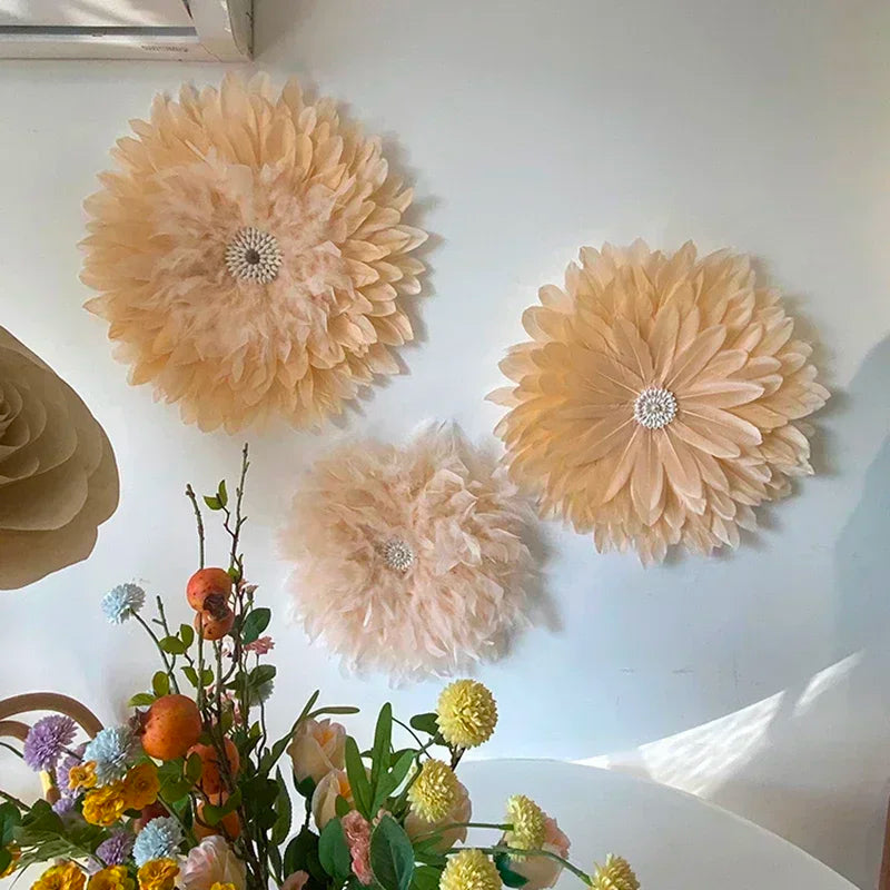 décoration murale fleurs artificielles rose clair moderne feuilles papier métal