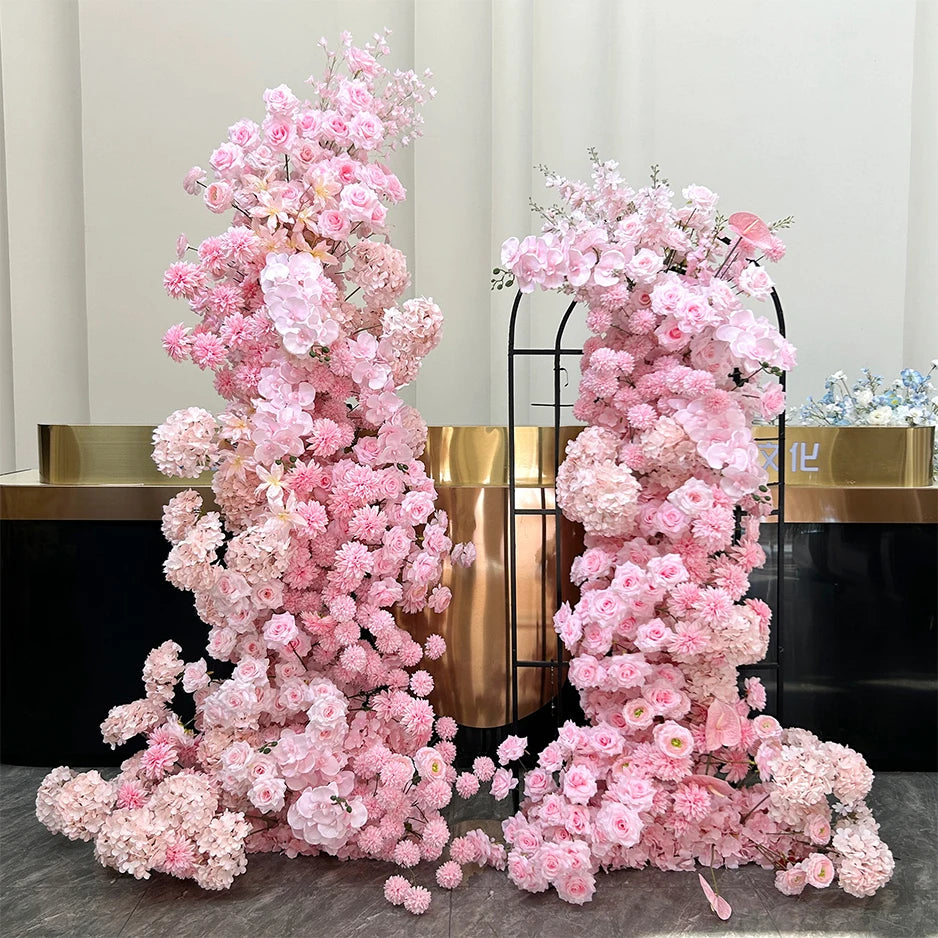 décoration arche florale artificielle rose clair blanc moderne extérieure mariage anniversaire événement