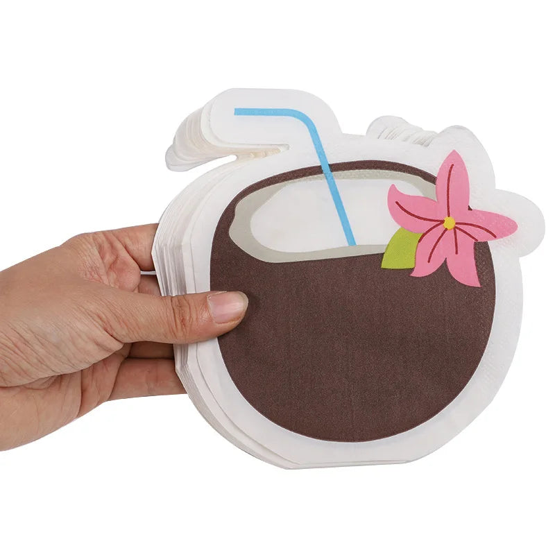 serviettes papier motif tropical festives anniversaire mariage fete cocotier fleurs glacées donuts