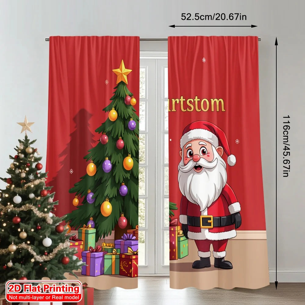 rideau noël classique père noël arbre décor rouge vert or flocons opaques polyester