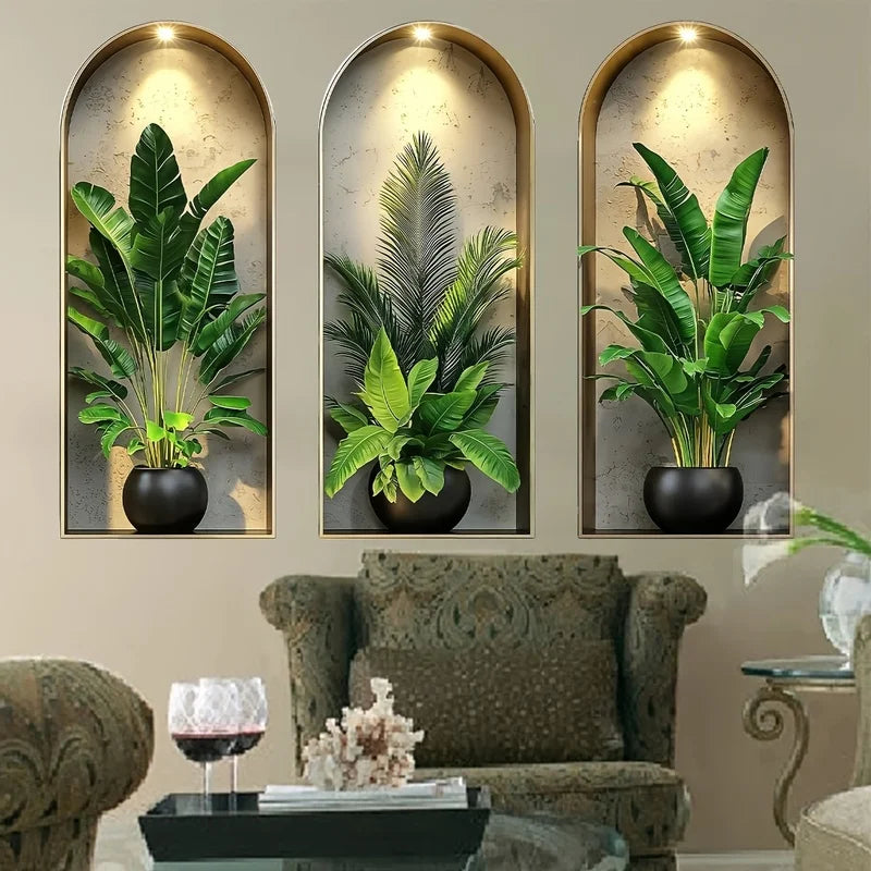 décoration murale moderne plantes artificielles niche verte pot noir minimaliste