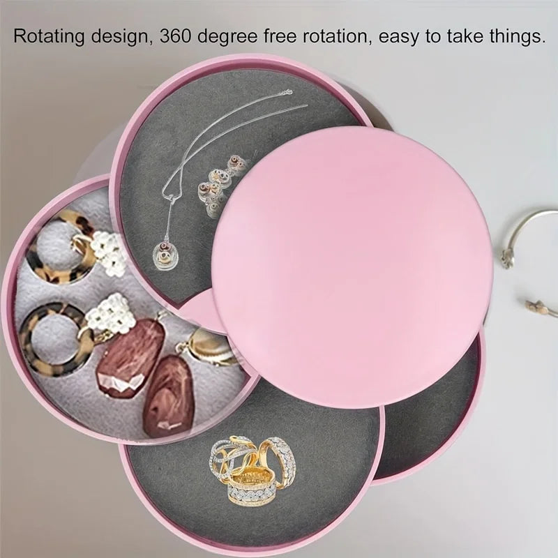 boîte bijoux rotative moderne blanc rose noir intérieur gris mat bagues bracelets colliers