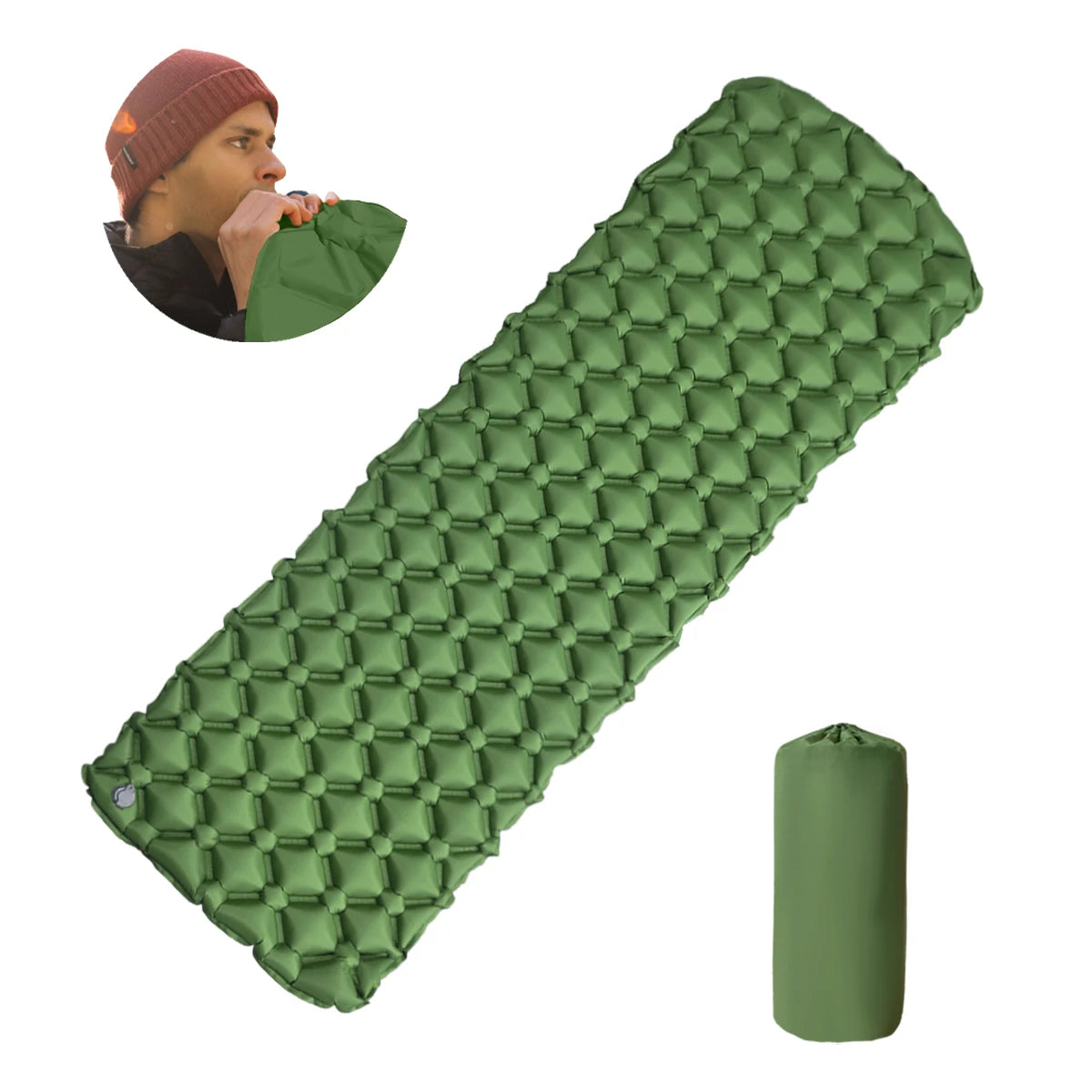matelas gonflable camping pliant pompe main sac rangement oreiller randonnée
