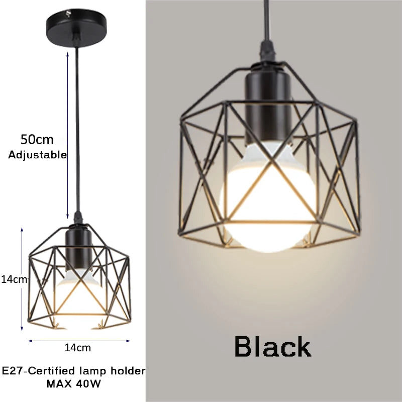 lampe suspendue moderne or noir structure métallique géométrique éclairage intérieur unique chambre loft