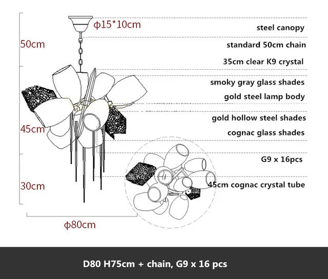 Suspension lumineuse moderne dorée transparente nid d'abeille 90 260V 2000 82000 lumens