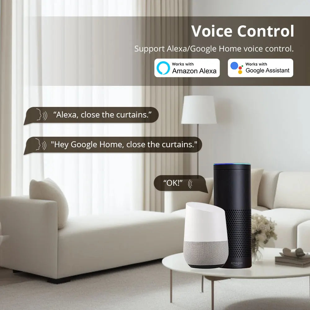 rideau électrique intelligent beige clair moderne commande distance domotique wifi alexa google