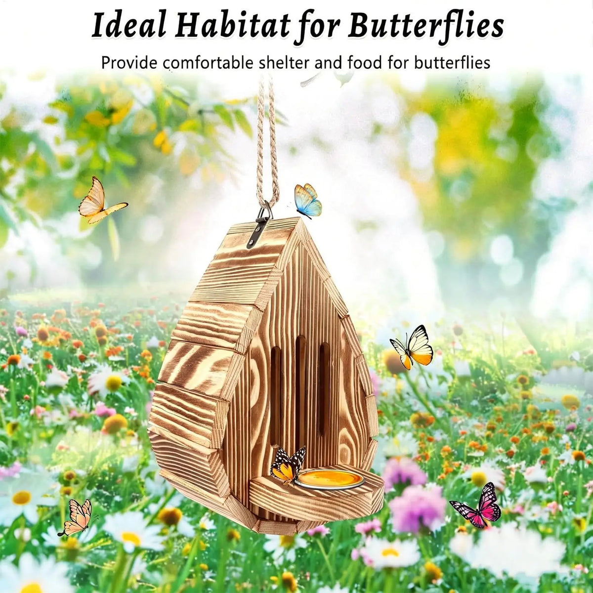 maison papillons bois naturel jardin balcon corde plateau nourriture simple fonctionnelextérieurhabitat