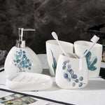 ensemble salle bain céramique éco friendly blanc bleu vert fleuri