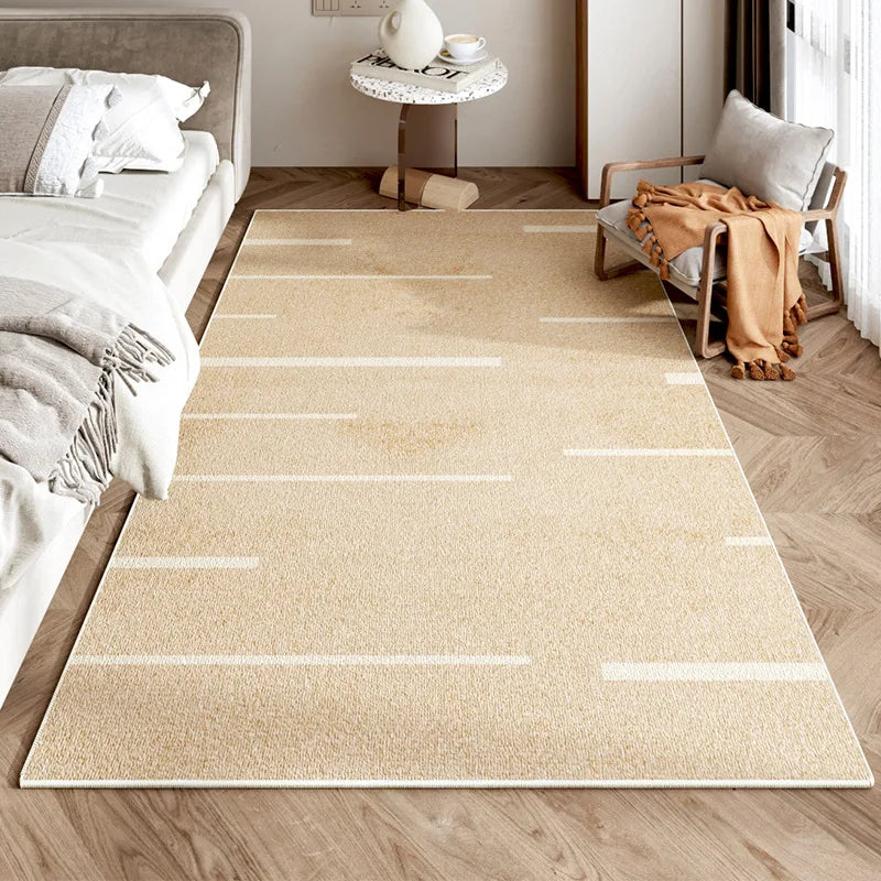 tapis salon moderne beige blanc rayures horizontales géométriques minimaliste antidérapant décoration maison intérieur chic