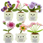 plantes artificielles tricotées fleurs feuilles pot décoratif artisanal violettes blanches vertes beige encouragement