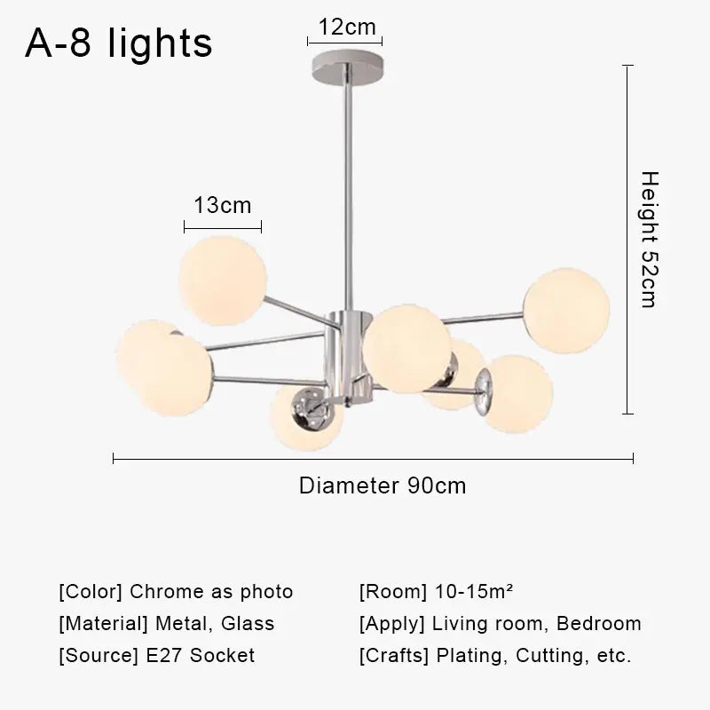 Suspension lumineuse moderne boules sphériques translucides structure chromée salon chambre coucher