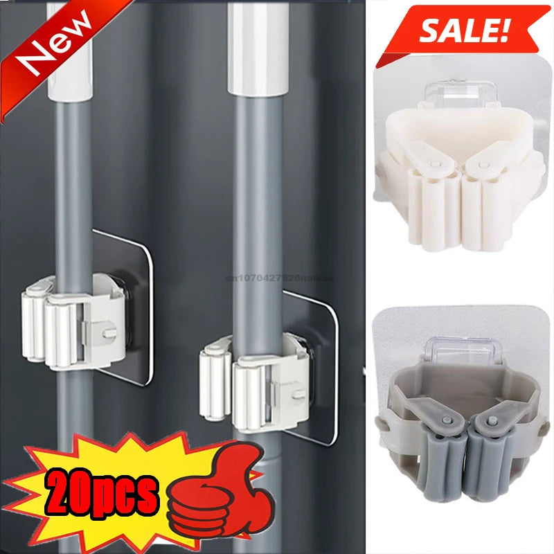 support mural adhésif balai aspirateur moderne gris blanc transparent multifonctionnel