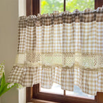 rideau vintage beige carreaux crochet polyester opacité rustique cuisine fenêtre