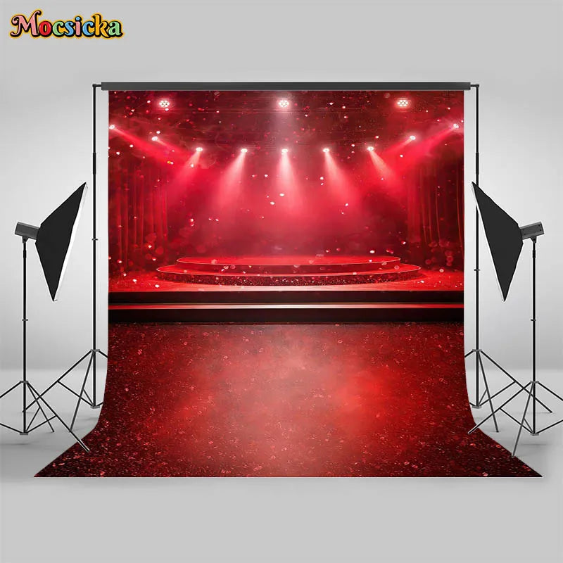 rideau scène rouge étoiles brillant clips anniversaire baby shower moderne glamour photo fondo vinyl