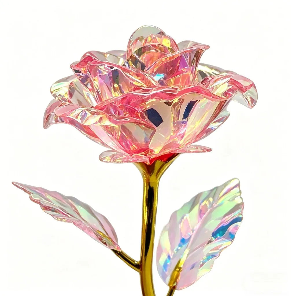 roses artificielles translucides rose élégantes romantiques fleurs décoratives intérieures scintillantes complexes facets lumière vitrine
