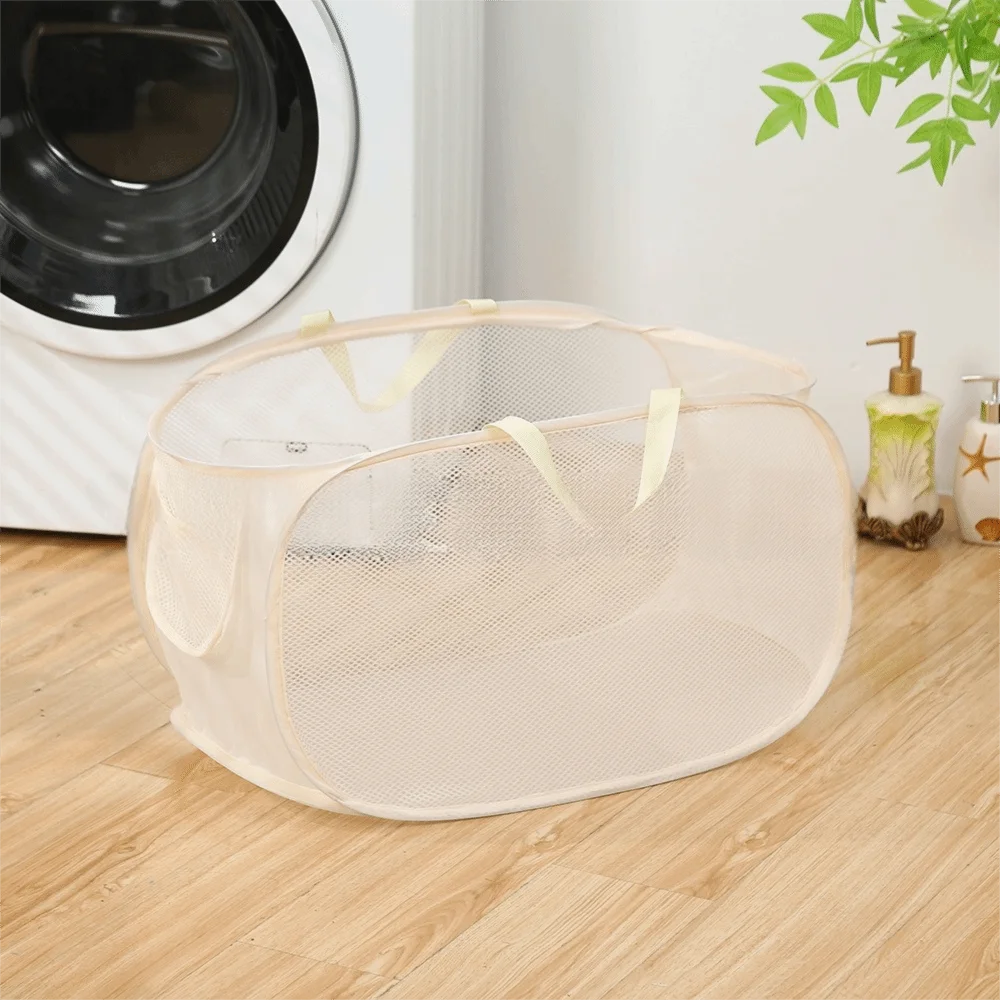 panier linge pliable blanc beige bleu marine maille respectueux environnement poignées moderne rangement