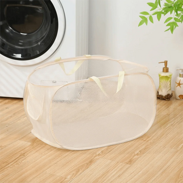 panier linge pliable blanc beige bleu marine maille respectueux environnement poignées moderne rangement