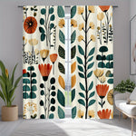 rideau moderne fleurs stylisées beige vert orange jaune noir opaque polyester fenêtre