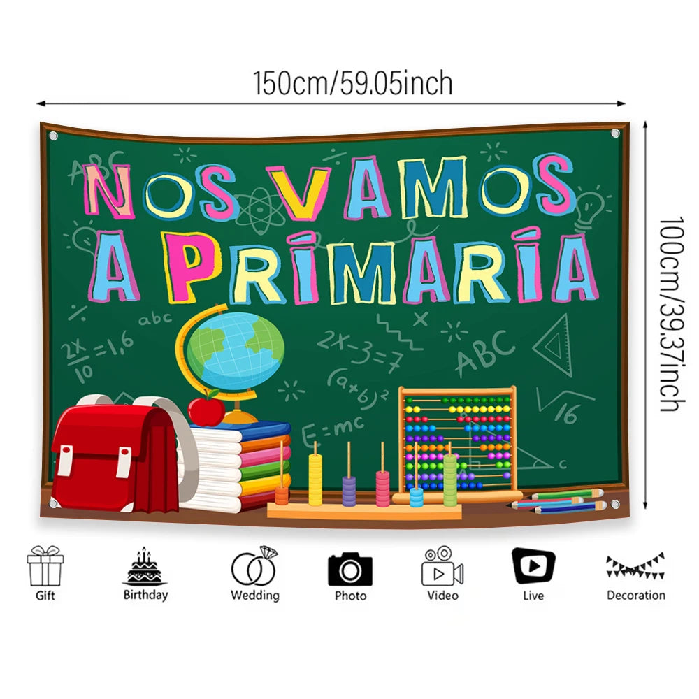 panneau pédagogique back to school vert multicolore lettres mathématiques globe terrestre clips modernes