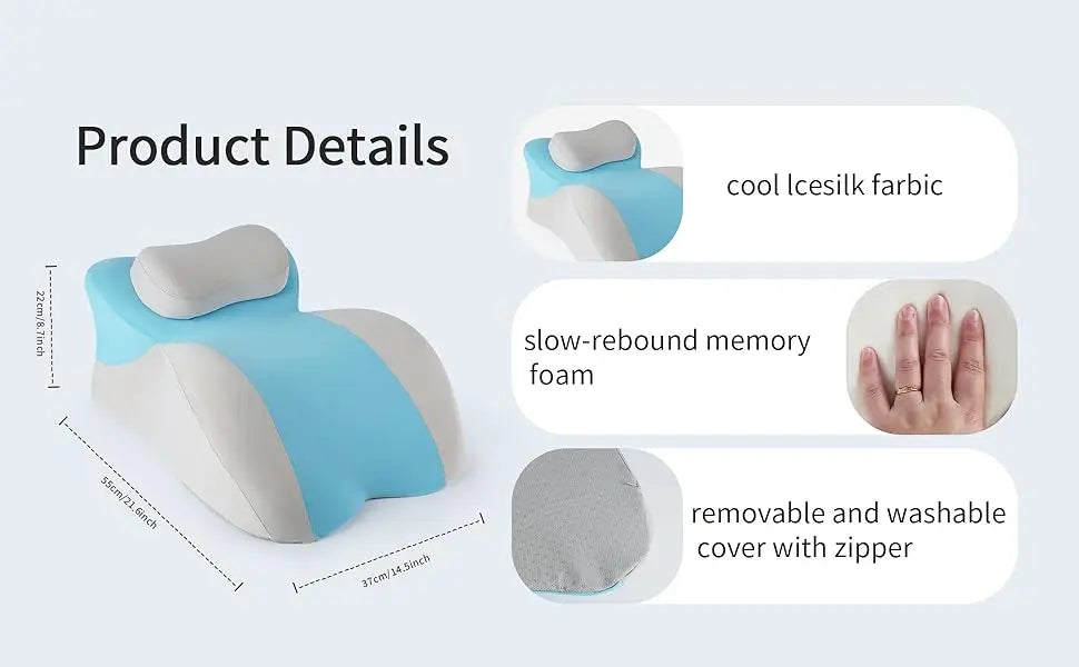 coussin ergonomique bleu clair gris clair couverture amovible memory foam polyester multiposition lecture allongée