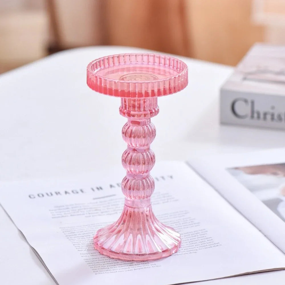 support bougie verre rose vert motif diamant décoration table mariage classique objet déco maison