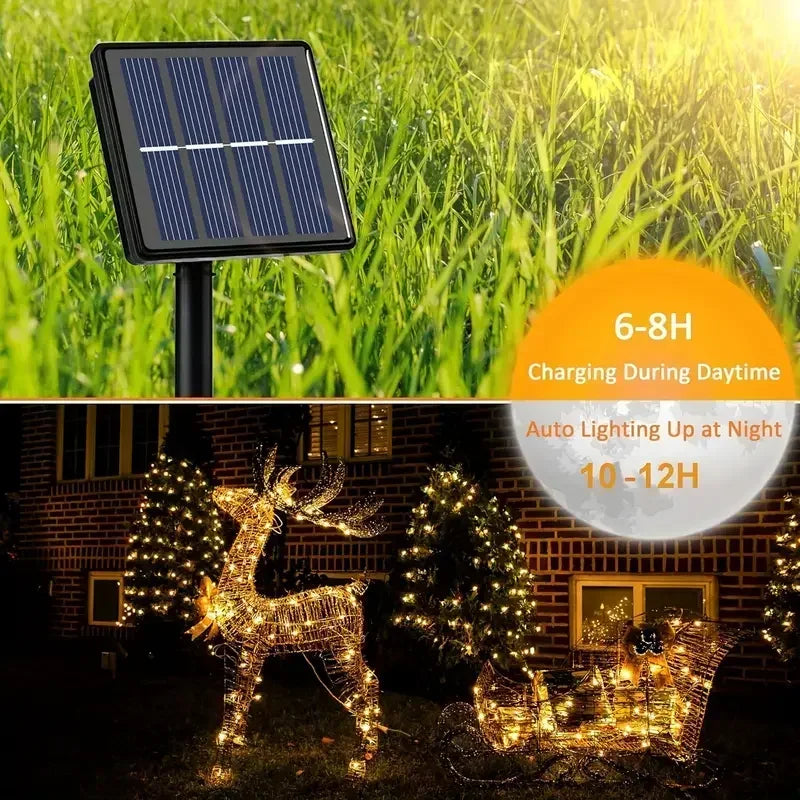guirlande lumineuse solaire fil cuivre blanc chaud décoration jardin extérieur étanche led ambiance nuit