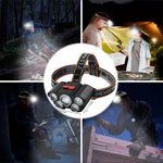lampe frontale led rechargeable usb noir orange rayures ceinture ajustable interrupteur multifonction moderne pratique