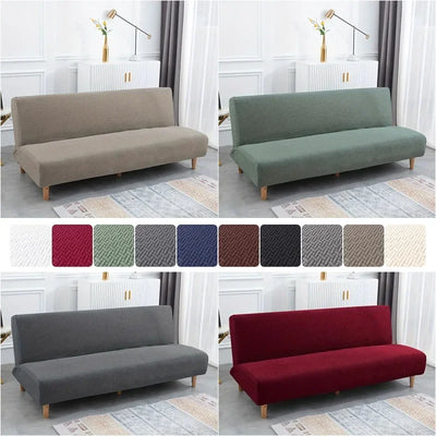 Housse de canapé-lit extensible en Jacquard vert sur canapé sans accoudoirs