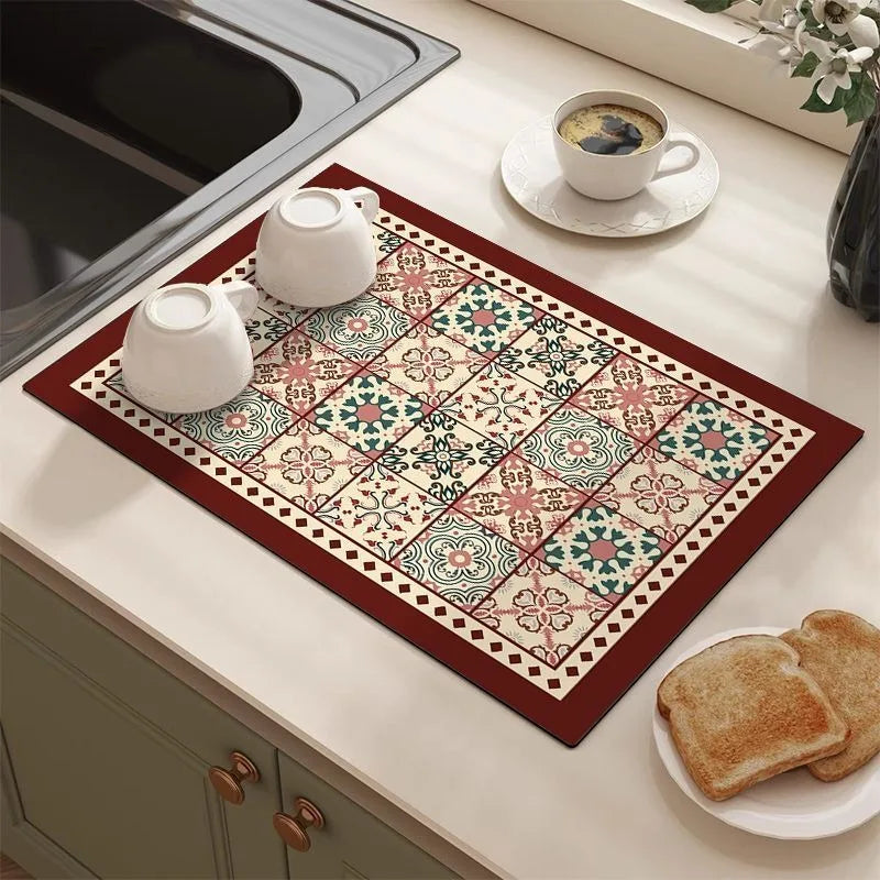 tapis cuisine absorbant antidérapant motif géométrique moderne caoutchouc séchage rapide décoration intérieur maison