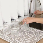 tapis cuisine gris blanc motif floral baroque classique absorbant réversible poly