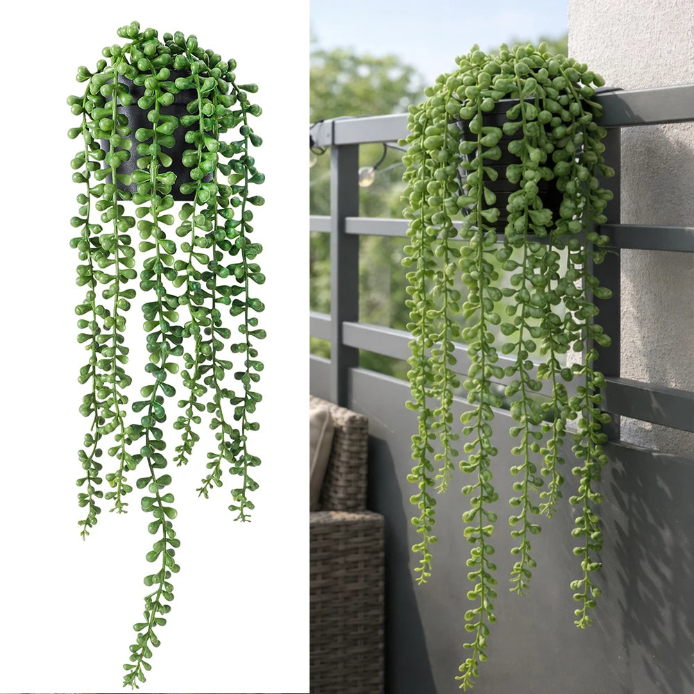 plantes artificielles suspendues pot noir feuilles vertes décoration intérieure moderne étagère chambre
