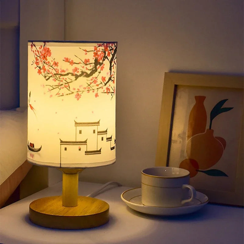 lampe table moderne fleurs bois blanc rose blanche chambre coucher interrupteur tactile sécurité certifications