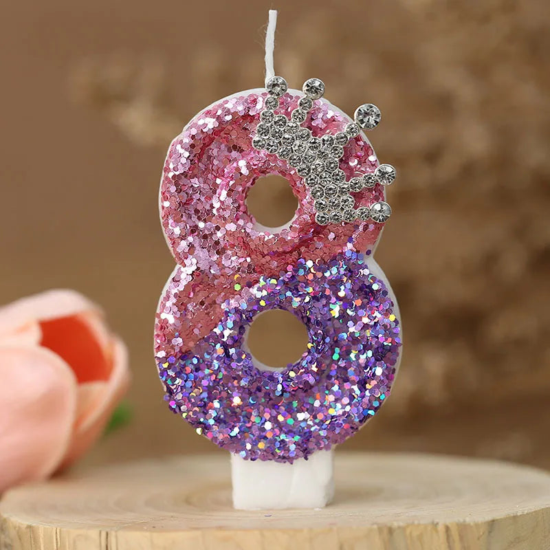 bougies chiffres paillettes rose violet blanches décoratives anniversaire enfants soja transparentes flamme colorée.NUMBER