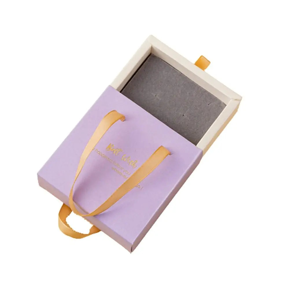 boîte cadeau classique violet ruban doré blanc vert noir papier mat anti poussière emballage