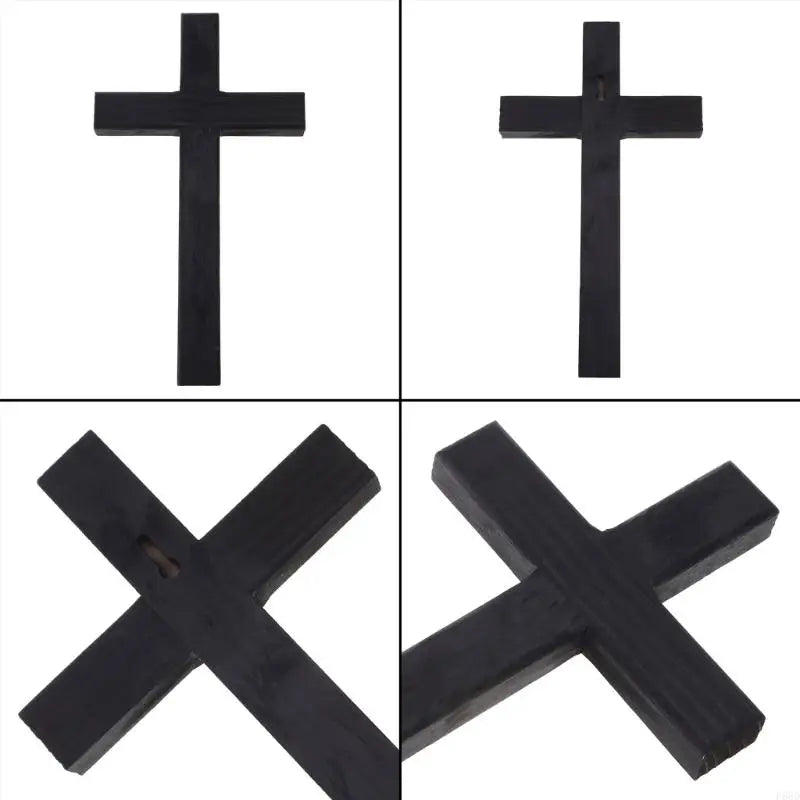 croix religieuse bois aspect rustique noir simple ornement mur decor église maison