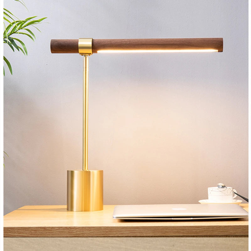Lampe de chevet design italien en bois et fer, vue de face