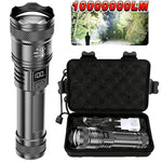 torche portable led rechargeable zoom télescopique batterie usb boîte moderne noire intense