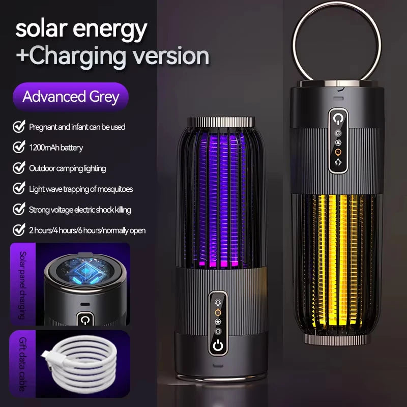 lampe anti moustiques rechargeable piege insectes camping maison noir gris rayures vertical moderne compact
