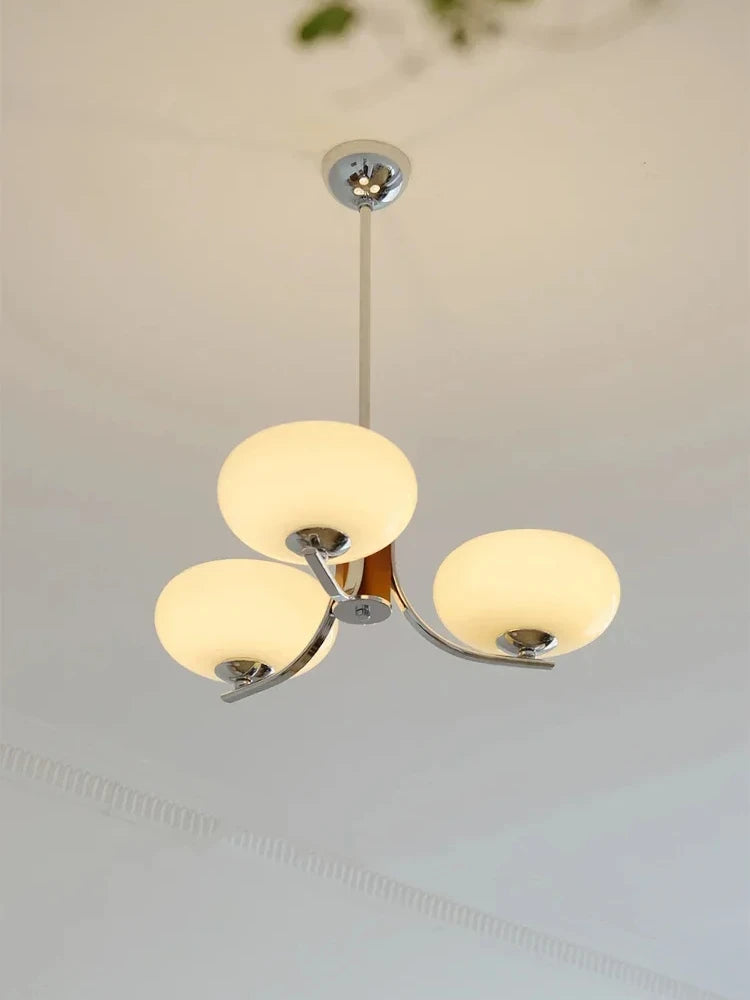 lustre moderne suspension bois abat jour blanc chrome ampoules led tactile