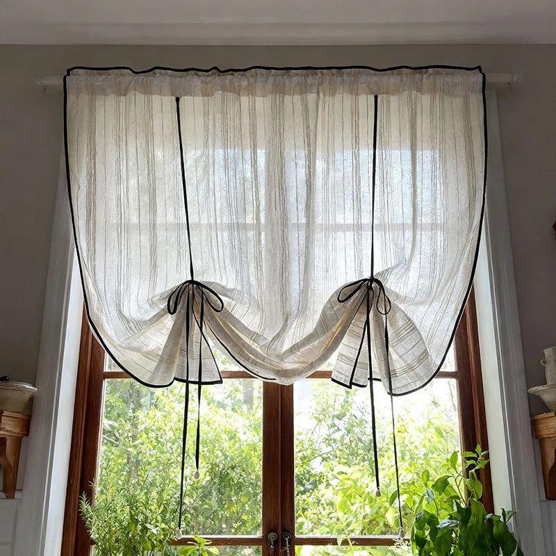 rideau transparent polyester brodé rayures fines classique décoratives maison