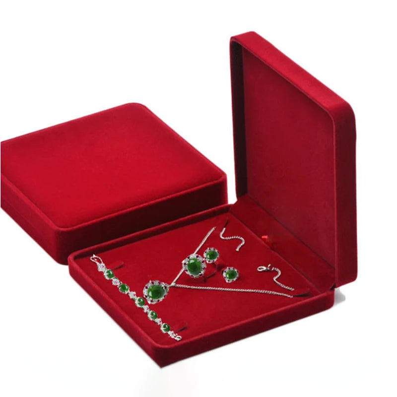 boîte rangement bijoux velours diamants floraux classique collier bracelet boucles oreilles verte or argent