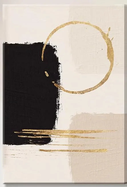 tableau abstrait contemporain beige noir doré impression toile sans cadre vertical decoration salon aquarelle