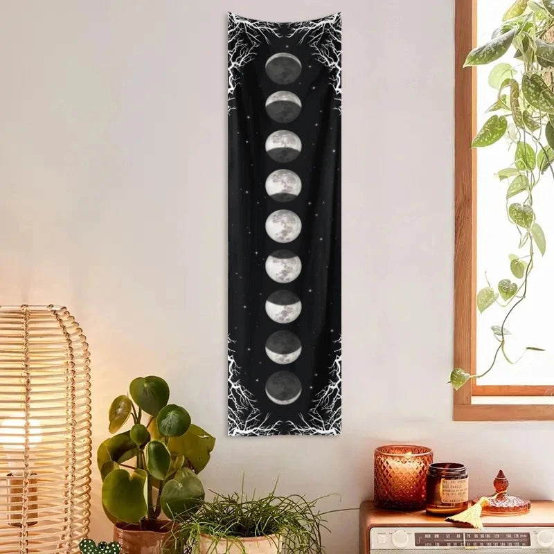 tapisserie murale moderne lunes phases motifs floraux champignons abstraits noir blanc vert rose jaune
