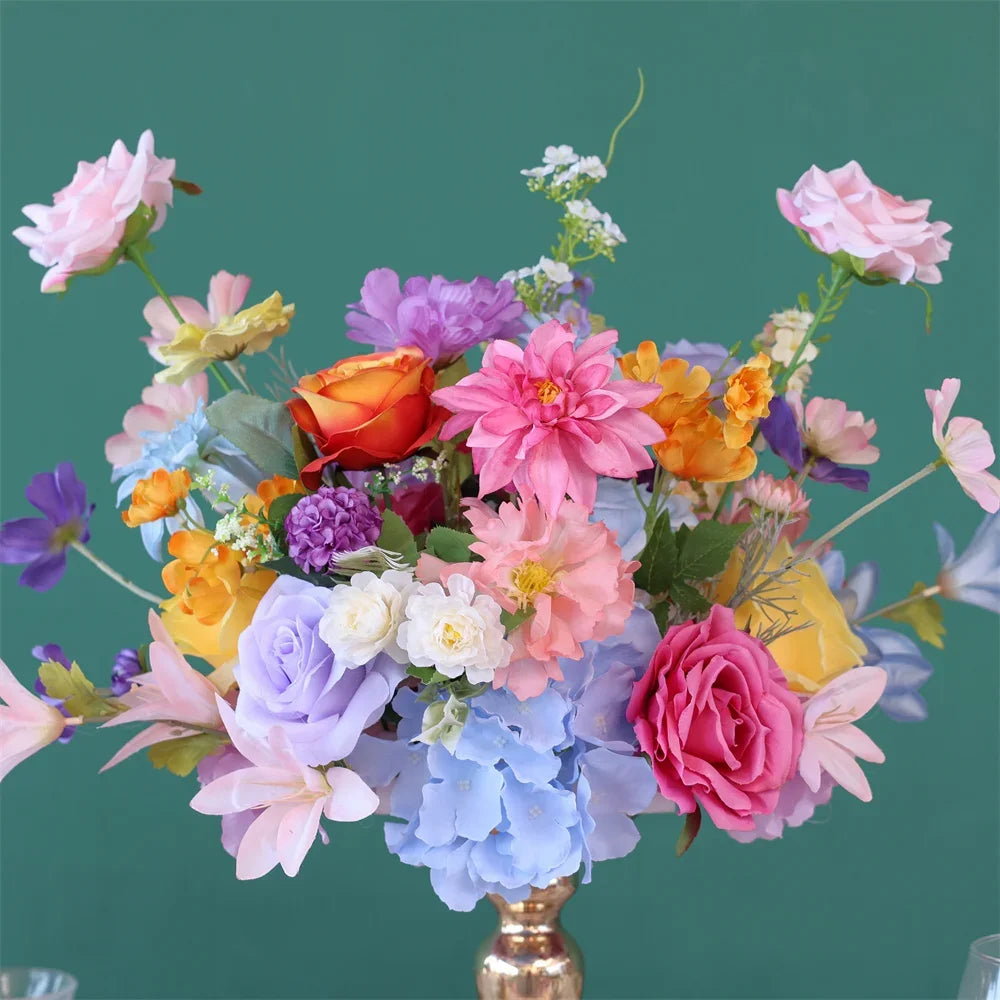 décoration intérieure bouquet artificiel rose jaune bleu violet blanc floral vase champêtre