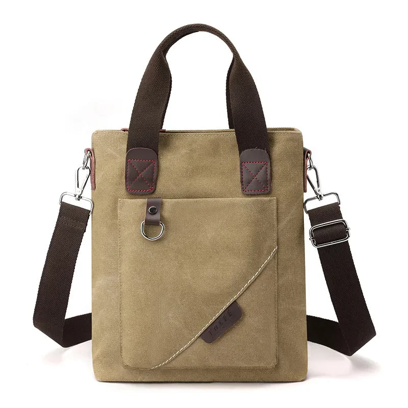 sac main toile vert olive marron vintage casual poche avant bandoulière décontracté polyesterintérieur